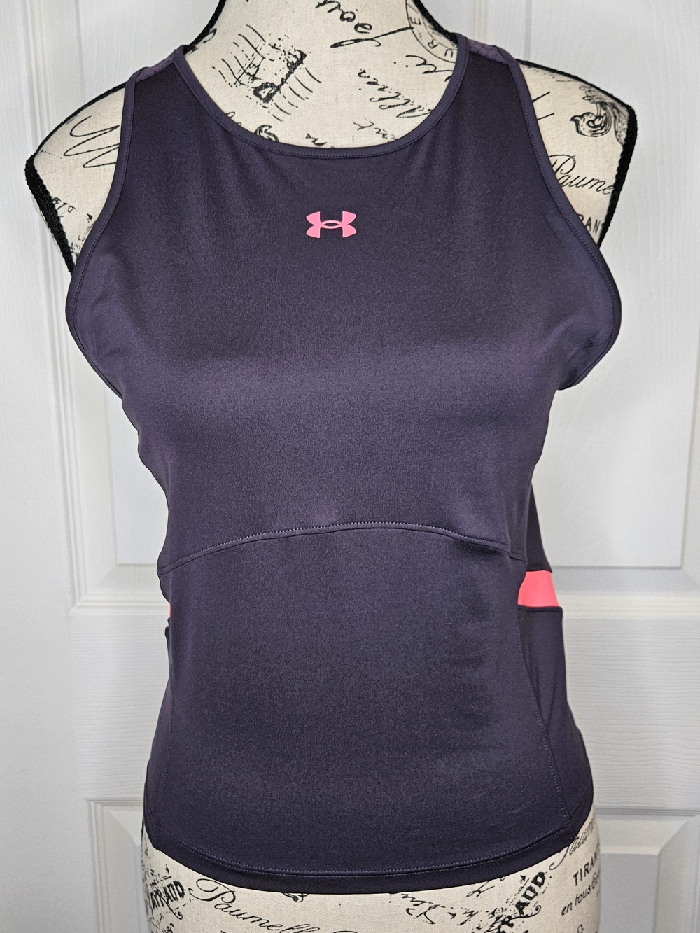 Under Armour Women's Purple Racer Back Tank Fitted Athletic Top Pink Logo M